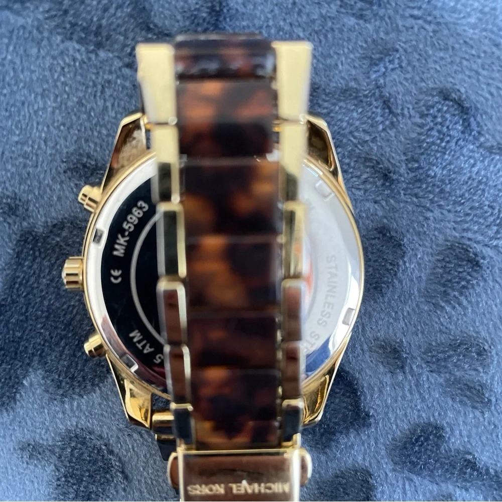 Michael Kors MK5963 Clarkson Women’s Tortoise Gold Steel Chronograph watch w/box
